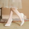 Fashion High Heels Women's New Pearl Lace High Heels Womens Thin Heels Pointed Bridesmaids Solid Color Large Size Wedding Shoes
