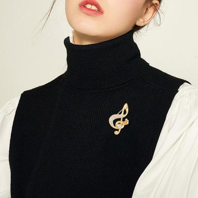 Women Brooch Sparkling Rhinestone Inlaid Musical Note Shape Anti-Exposure Buckle Suits Shirts Sweaters Bags Pin Outfit Accessory