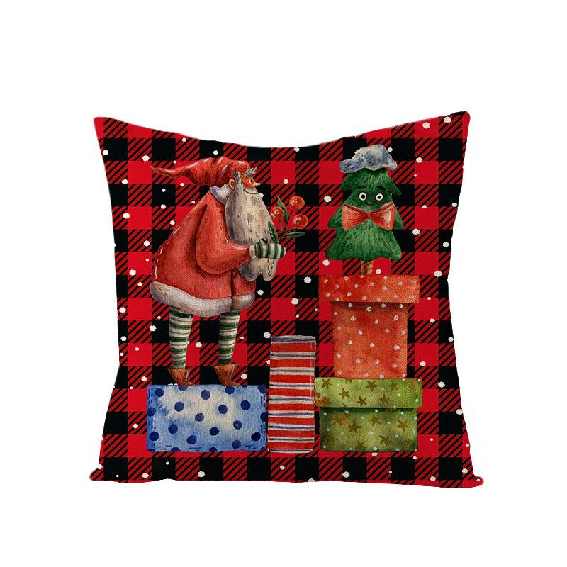 Colorful Plaid Christmas Pillow Cover Polyester Cartoon Print Sofa Cushion Cover Home Decoration