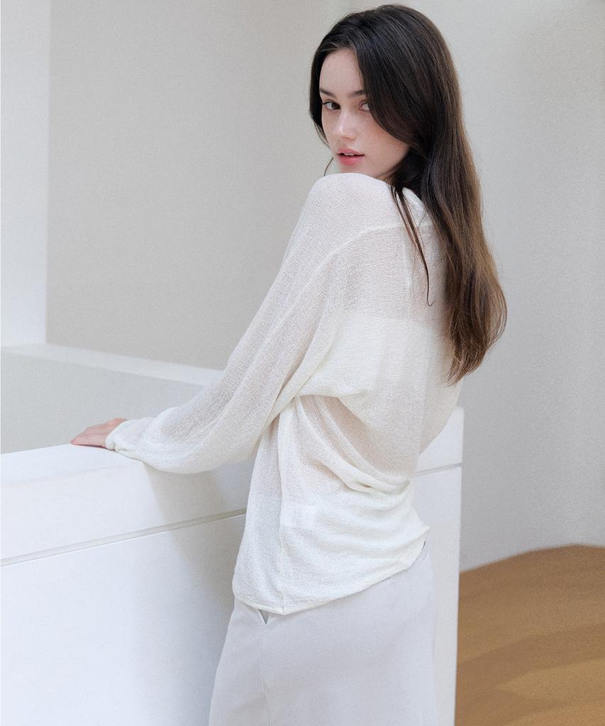 Meojiaenminggeul Robin Sheer Dry Terry Boucle Knit Top (Ivory)