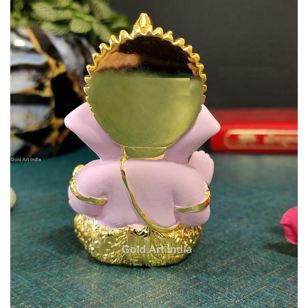 Gold Plated Ganesha with Terracotta Colour - Perfect for Car Dashboards, Office & Home Shelves, Diwali Puja, and Gifting