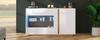 Sideboard High Gloss Chest of Drawers, White Chipboard with Glass, Wood Base, Chest of Drawers Cabinet Hallway Cabinet 138*38*90.5cm