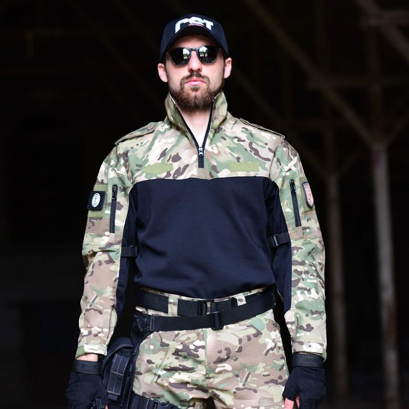 Tactical Camo Long Sleeve Training Shirt Hiking Camping Running Sports