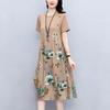 Women's Round Neck Short Sleeve Floral Print A-Line Midi Dress Casual Loose Summer Dress