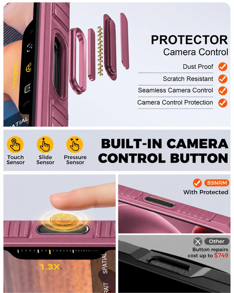 Shockproof Protective Wallet Case with Card Holder, Kickstand and Sliding Camera Cover for iPhone 17 Pro-Pink