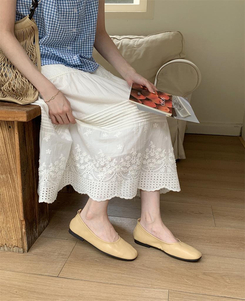 Fairy style ballet shoes simple and versatile soft leather soft sole grandma shoes round head comfortable shallow mouth single shoes female