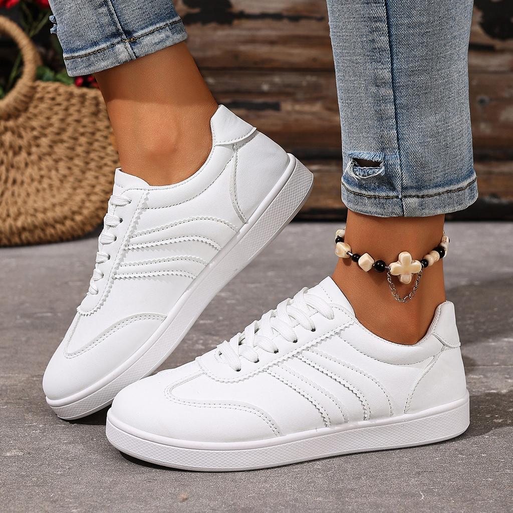 2025 Autumn New Round Head Leather Casual Little White Shoes Men's Shoes White Lace-up Board Shoes New Flat Shoes