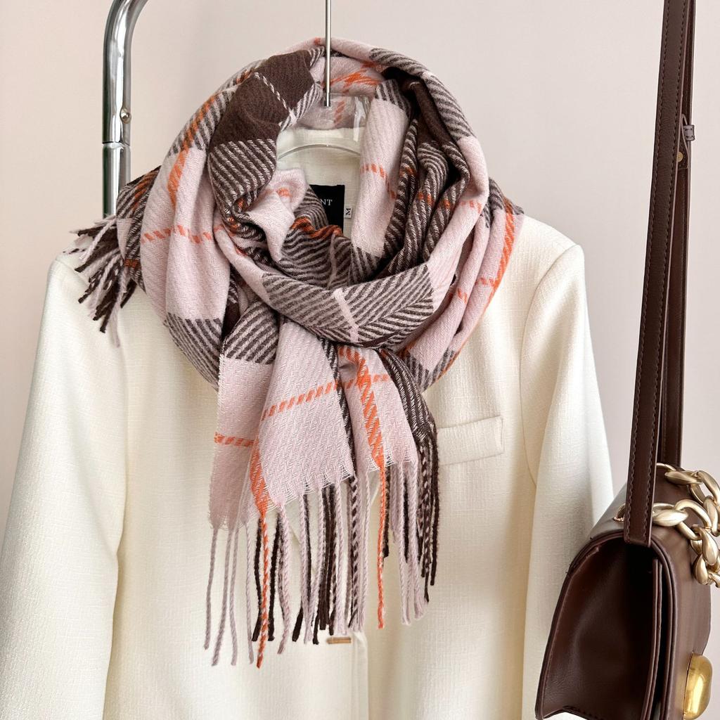 Red and Green Plaid Imitation Cashmere Scarf Autumn and Winter Couple Warm Fringed Big Shawl Tide