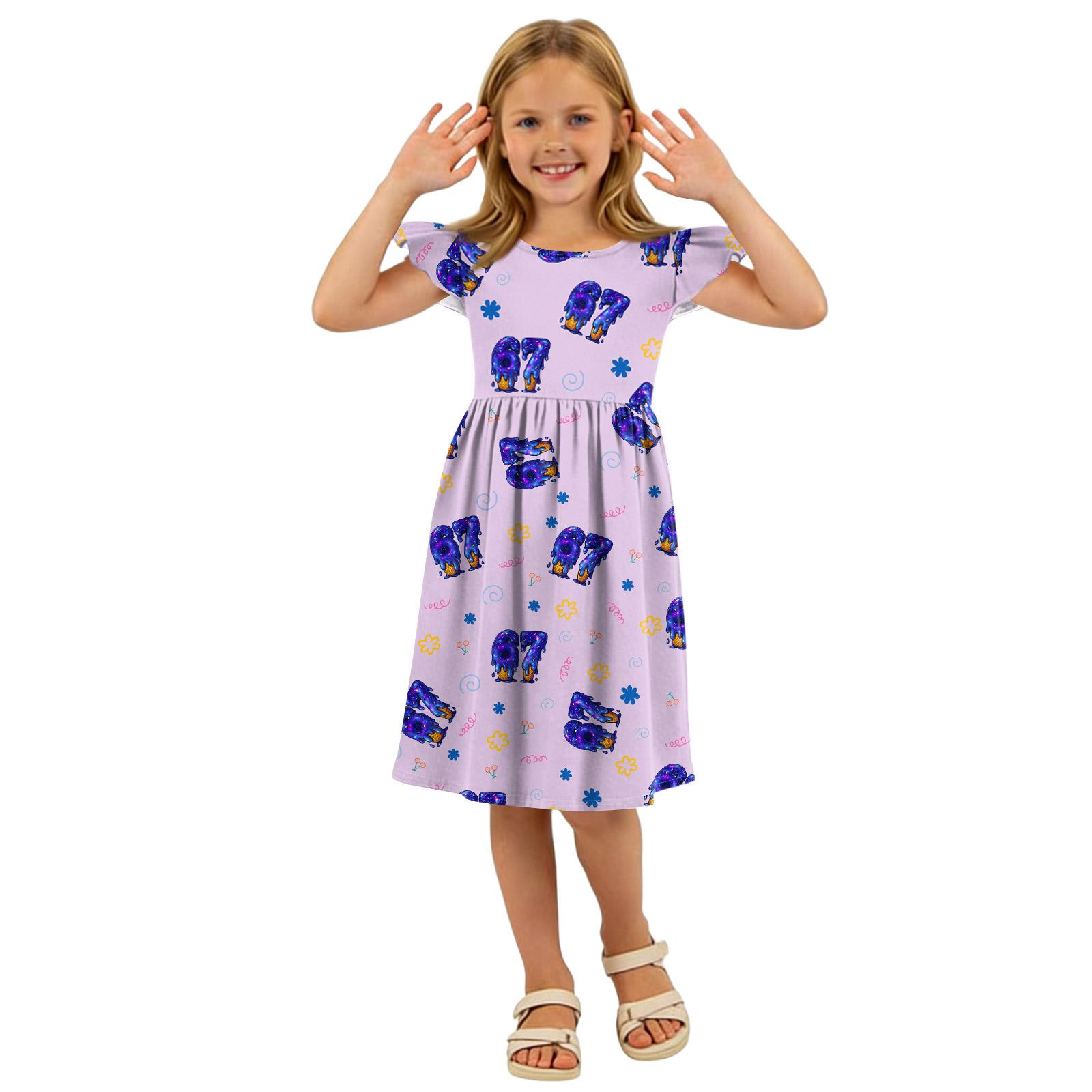 

Children s Fashion Casual Flying Sleeve Dress 140 фіолетовий