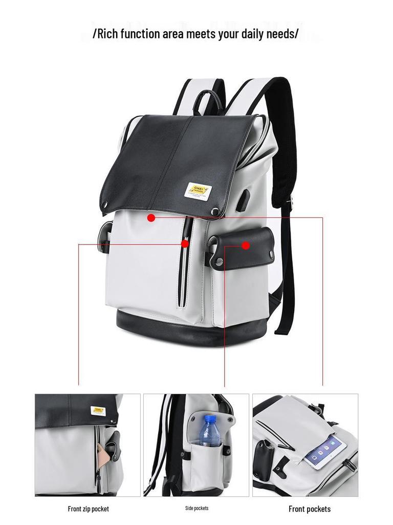 Men's Large Capacity Travel & Laptop Backpack - Trendy Fashion PU for Business & School