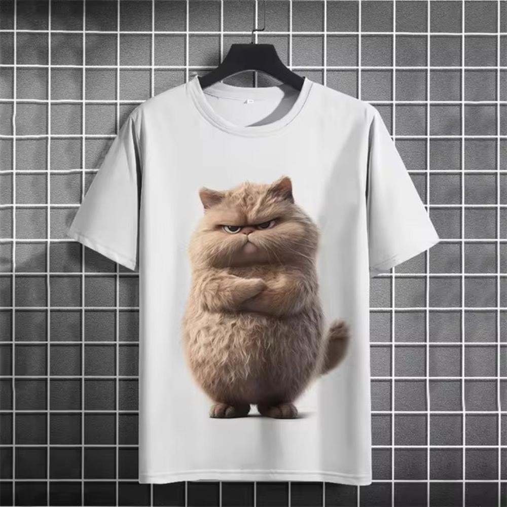 3D Printed Funny Animal T-Shirt Men's Cute Cat Pattern T Shirts Casual Loose Streetwear Short Sle