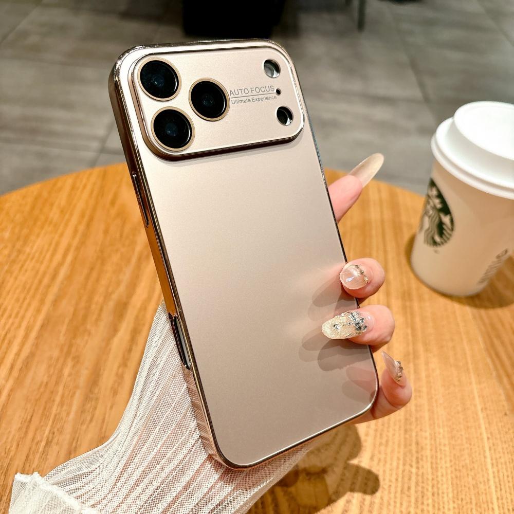 Frosted Plating Crystal Large Window Phone Case For iPhone 17 16 15 14 13 12 11 Pro Max 17ProMax Full Frame Bumper NonSlip Cover