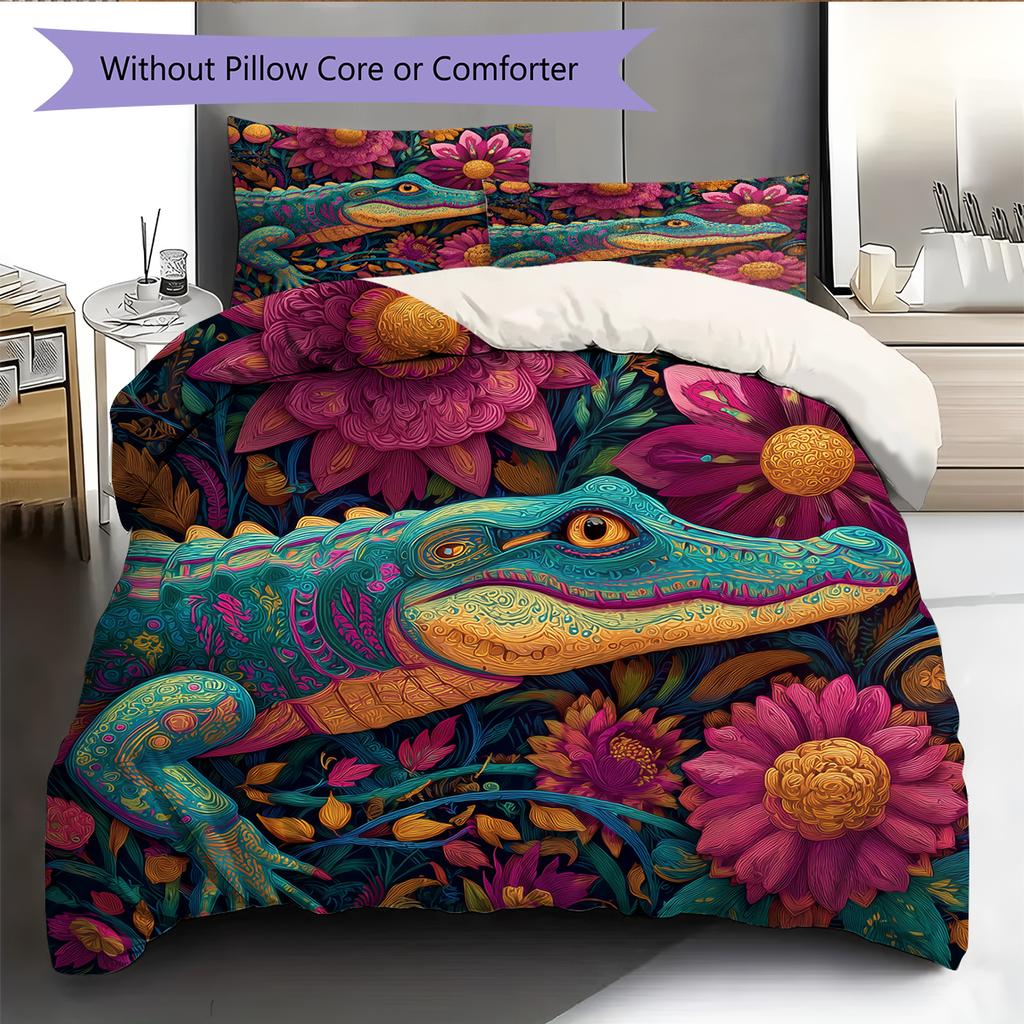 Crocodile Pattern Bedding Home Decoration Birthday Gift (1 * Duvet Cover + 2 * Pillowcase, Without Core)