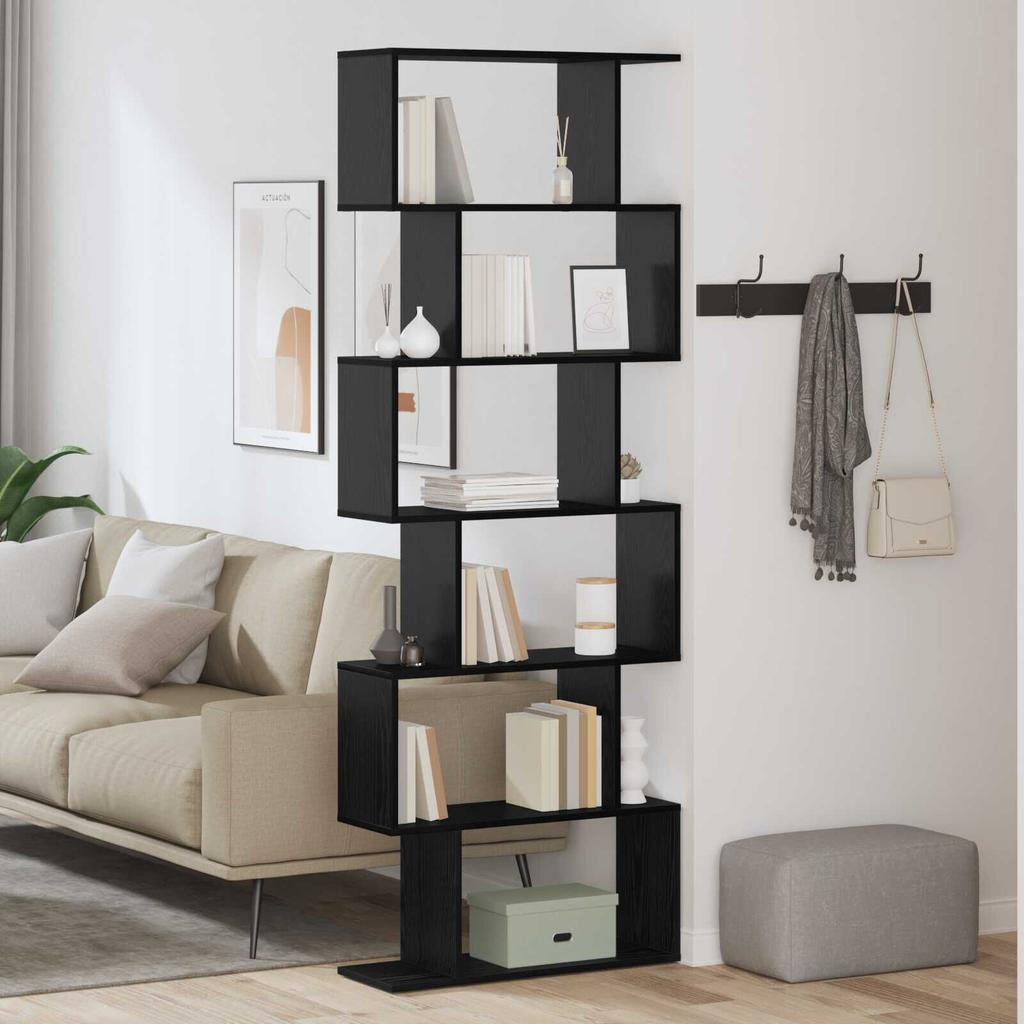 Black layered bookshelf, open plant rack, display and storage shelf for the foyer, living room, and study, 70x24x193.5 cm