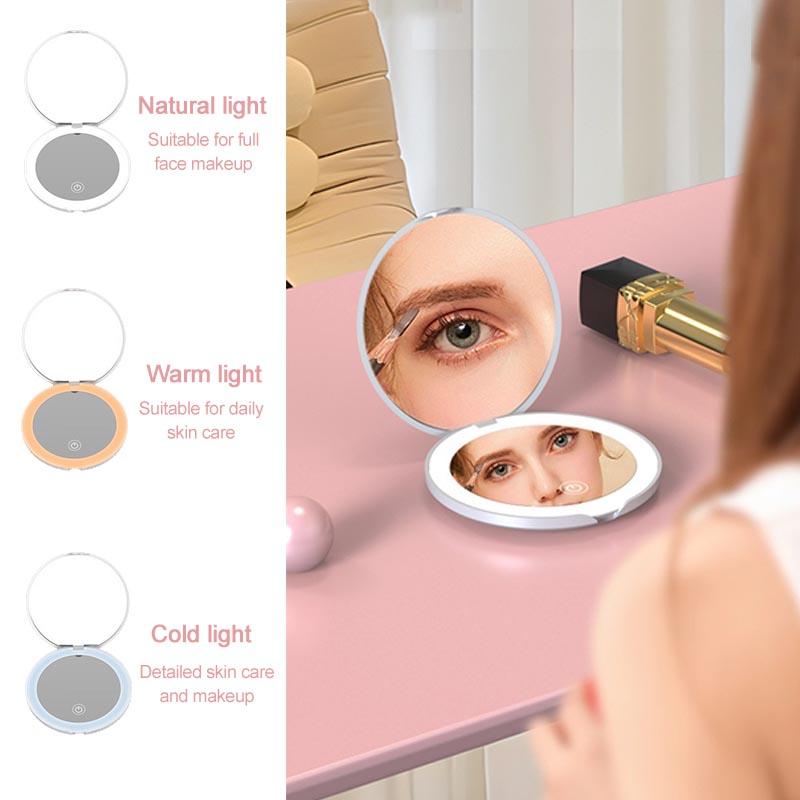 New Make Up Mirror with Lighting Small Led Tabletop Mirror Magnifying Women's Pocket Mirror HUAZJ03