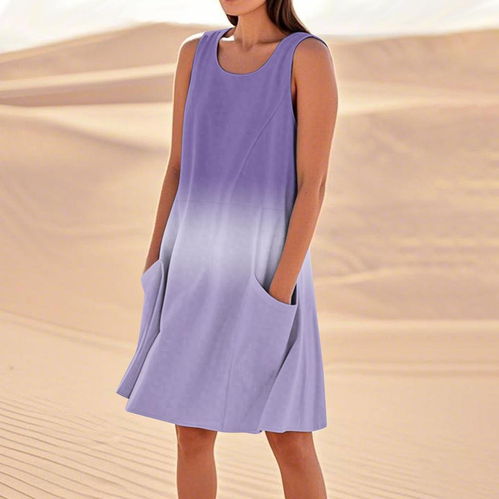 Women's Fashion Casual Gradient Print Sleeveless Pocket Beach Dress