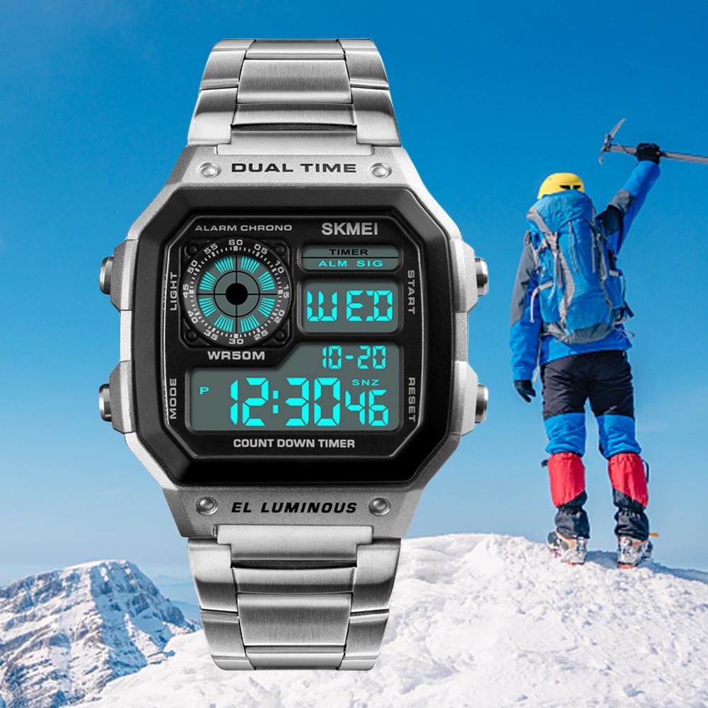 50M Waterproof Outdoor Sports Wristwatch Countdown Timer Digital Watch with LED Backlight Dual Time Alarm Sports Wrist Watch
