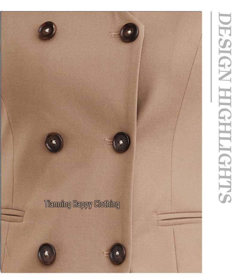 Khaki Professional Women's Three-Piece Suit Set - Commuter Style Formal Vest for Autumn/Winter