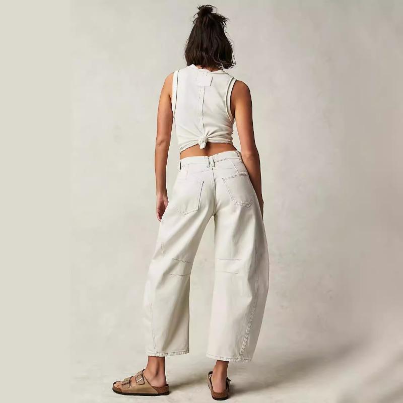 Wide Leg Loose Jeans,Women's Mid-Low Waist Washed Jeans