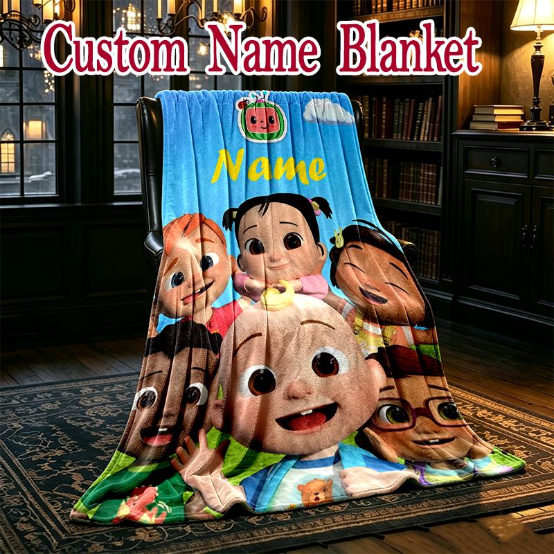 1pc Cocomelon Kids Group Blanket, Home Printed Throw Blanket - Soft Blanket Gift for Family, Washable Sofa Bed Blanket