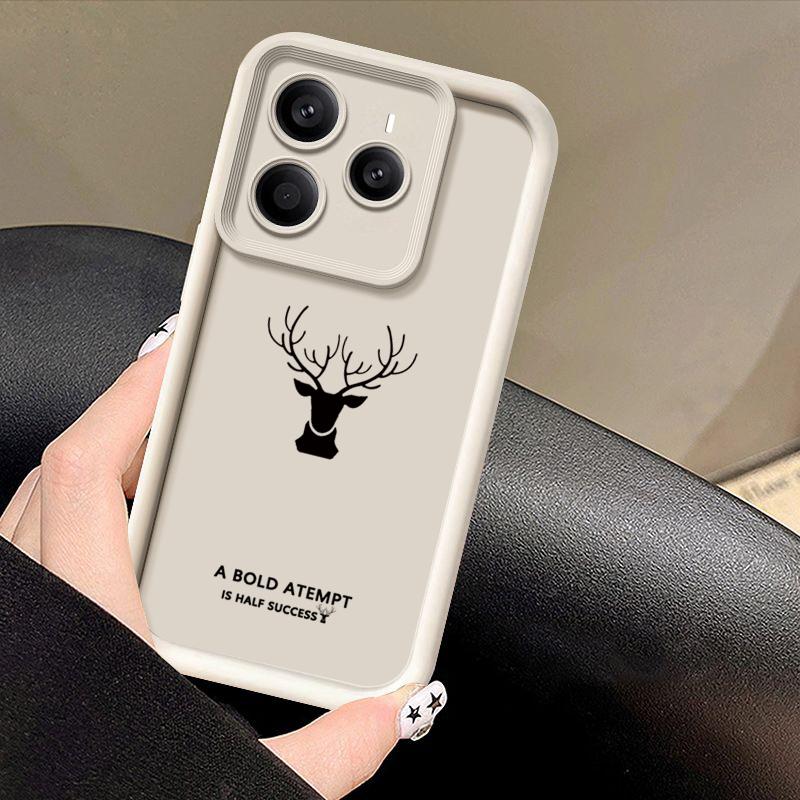 Deer Print TPU Matte Cover Shell For Xiaomi 14T Pro 13T Poco X7 F6 X6 M6 X5 Redmi 14C Note 14 13 Pro 12 11 10 Soft Shockproof Phone Case