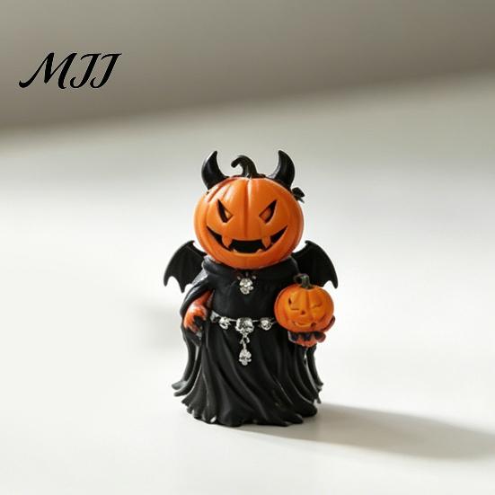 Fireplace Pumpkin Ornament Halloween Figurine, Resin Small Doll Tiered Tray Spooky Centerpiece for Indoor Home, Tabletop, Mantel, Shelf, Party