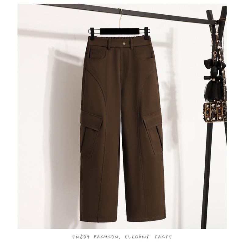 

DIMANAF 2025 Осень Зима Женские Брюки Большого Размера Толстый Флис Повседневные Женские Длинные Брюки Оверсайз Свободная Одежда 5XL коричневый