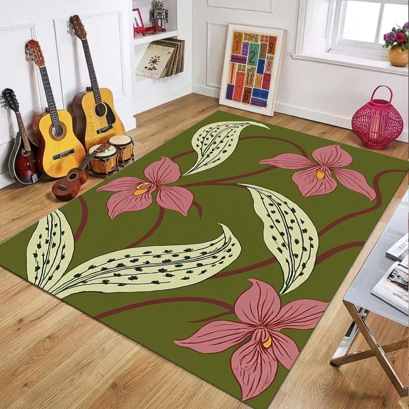 Art Nouveau Tropical Floral Print Non-Slip Area Rug Washable Absorbent Living Room Rug for Home Bedroom Kitchen Bathroom Decor