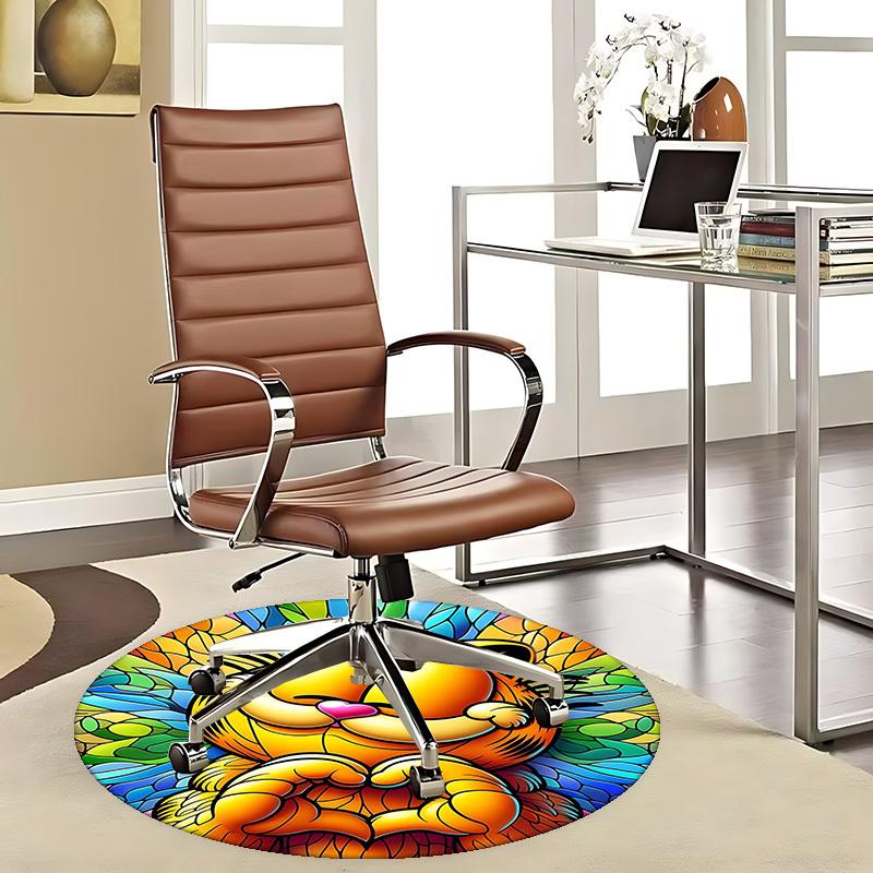 1 Stück Garfield Buntglas Design Runder Teppich - Bürostuhlmatte, Rutschfester Teppich für Heimdekoration, Wohnzimmer, Schlafzimmer, Spielzimmer