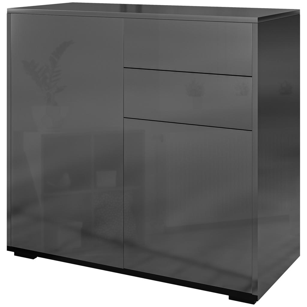 Chest of Drawers Sideboard Storage Cabinet 2 Drawers 2 Doors with Shelf 79 X 36 X 74 Cm Glossy Black