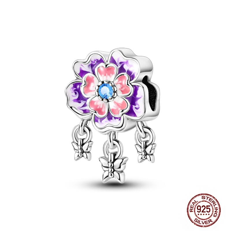 Pink Purple Series Charms Copper Murano Glass Butterfly Animal Paw Print Clasp Charm Beads Fit Original Bracelet Diy Jewelry