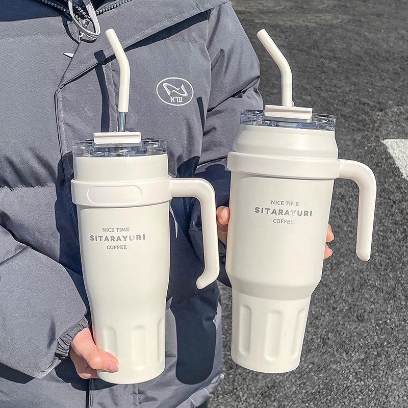Tazza termica a doppia bevanda di grande capacità con cannuccia e manico - Ideale per sport all'aperto e ufficio