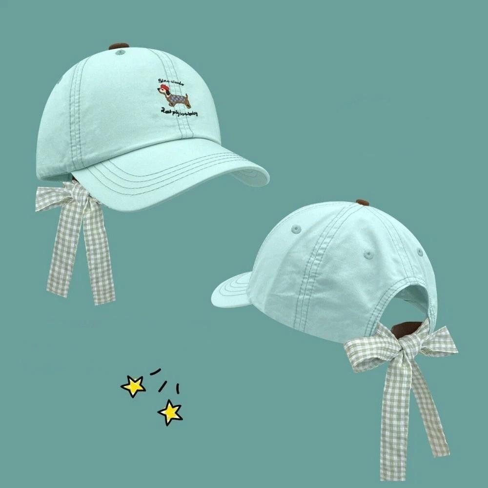 New Breathable Baseball Cap Embroidered Dog Sun Protection Duckbill Hat Korean Style Bow Tie Sun Hat Spring/Summer Caps
