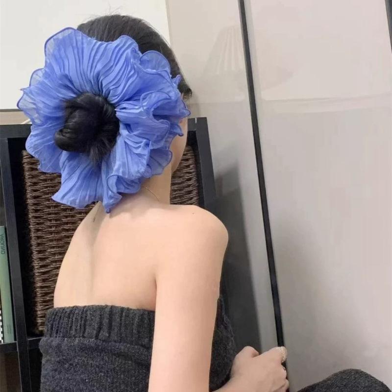 Korean Large Size Double Layer Ruffled Hair Scrunchie Hair Tie Ponytail Holder Hair Accessorie For Women Girls A1