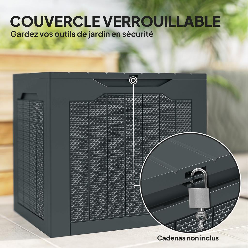 Outdoor Storage Box, 97 L, Waterproof, Recessed Handles, 56 x 41 x 50 cm, Dark Grey