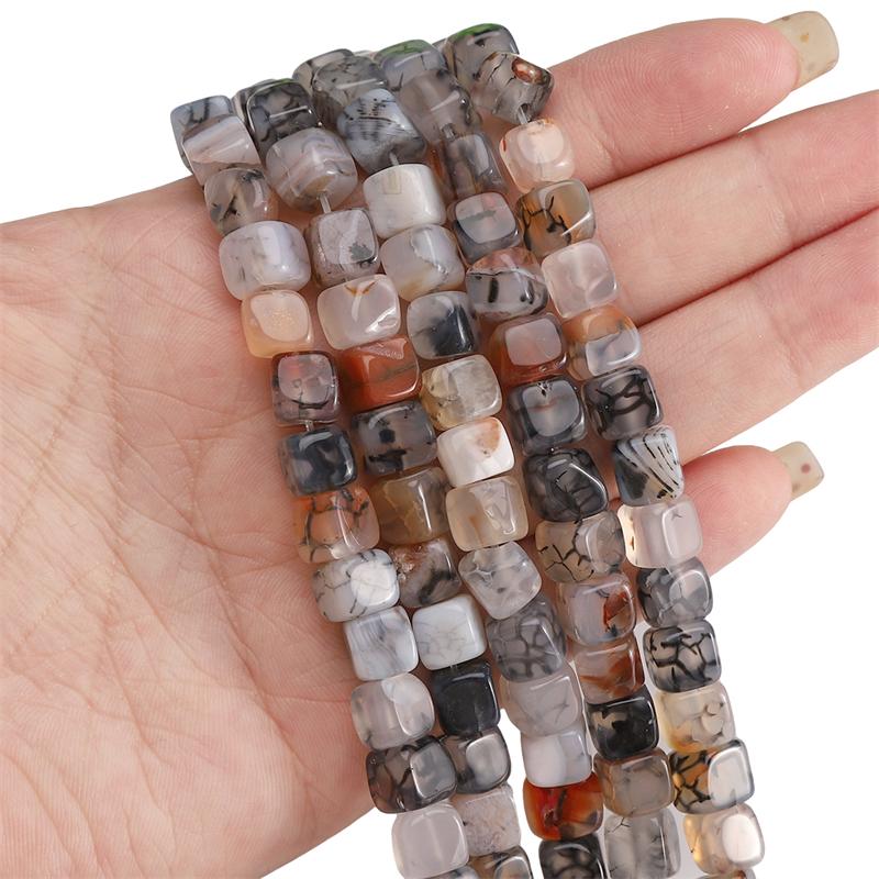 

1 полоска / мешок Цветные натуральные квадратные бусины из агата DIY браслет ожерелье серьги ювелирные аксессуары 8mm 1str/bag