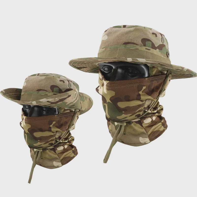 Men's Camouflage Bucket Hat Set: Multifunctional, Breathable, Sun-Protective Fishing Hat with Round Brim.