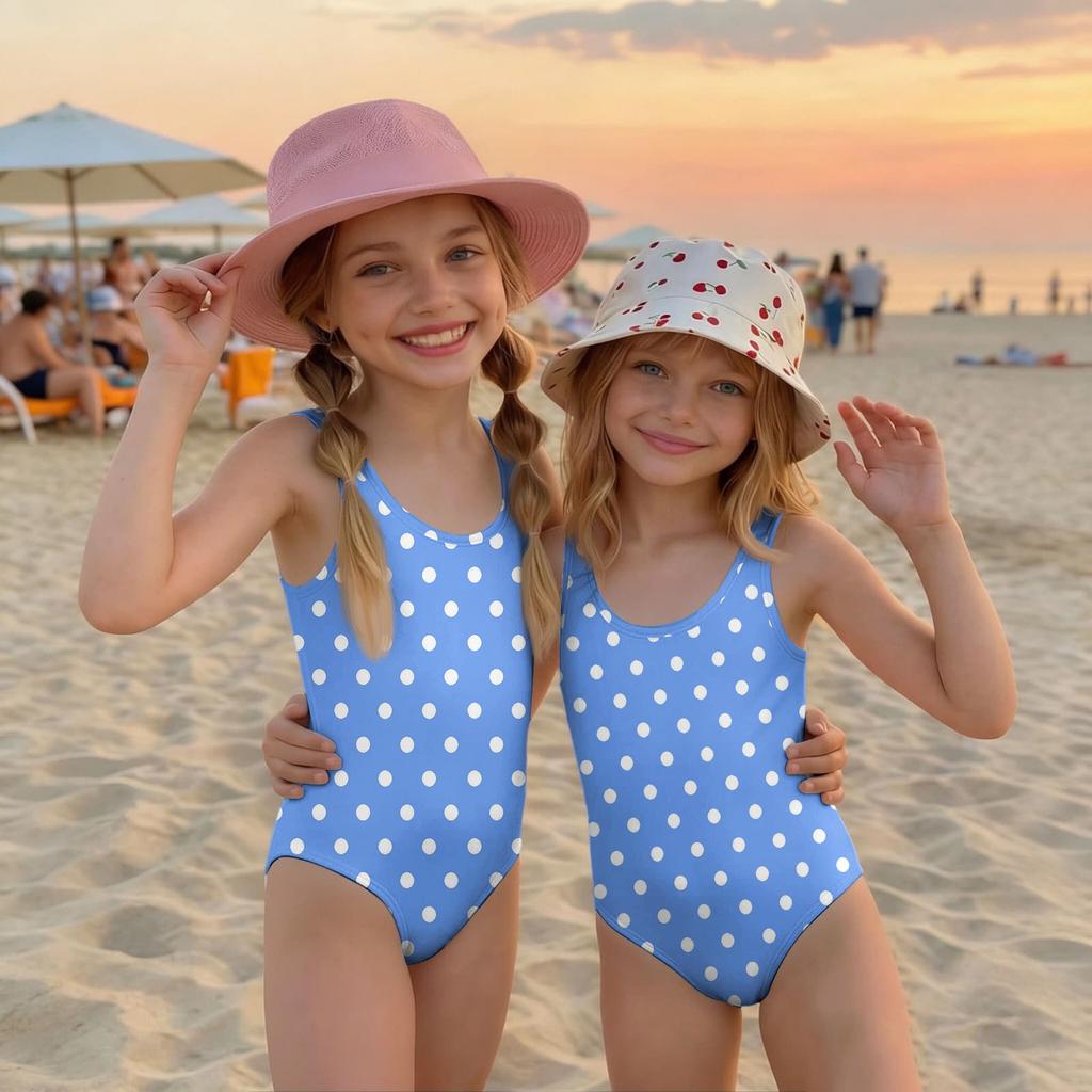 Girls One Piece Swimsuit Polka Dot Print Sleeveless Casual Swimwear for Summer Beach Pool Use Comfortable Fit