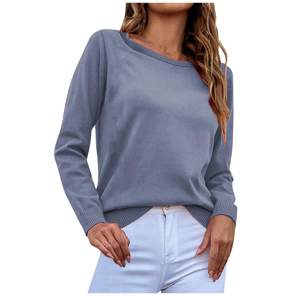 Women's Casual Fashion 2022 Long Sleeved Knitting Solid Color Sweater Top