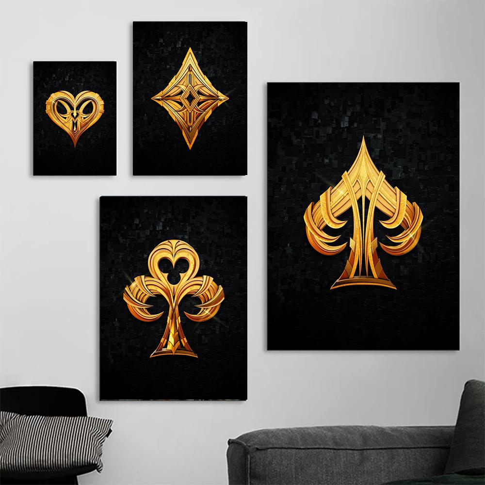 Gold And Silver Poker Suits Prints Poster Canvas Painting Hd Modern Wall Art Pictures Living Room Bedroom Chess Room Home Decor