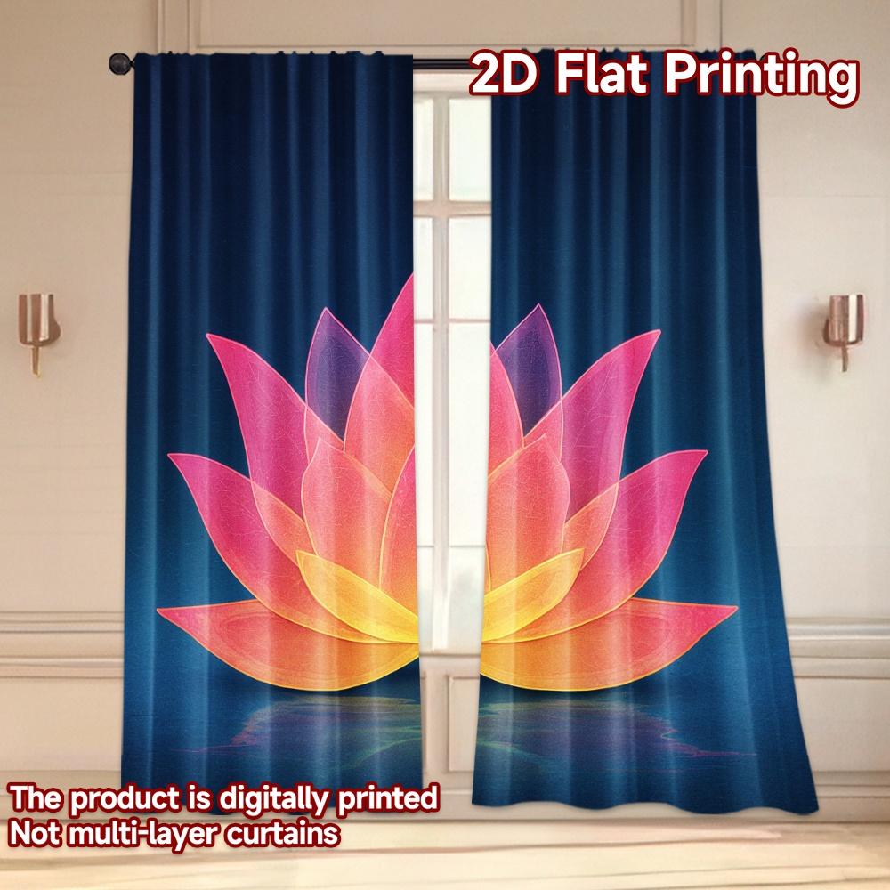 Set Of 2 Modern Flat Printing Curtains Without Rod Glowing Lotus Water Fashionable Curtainments During New Year Holiday Curtain Polyester