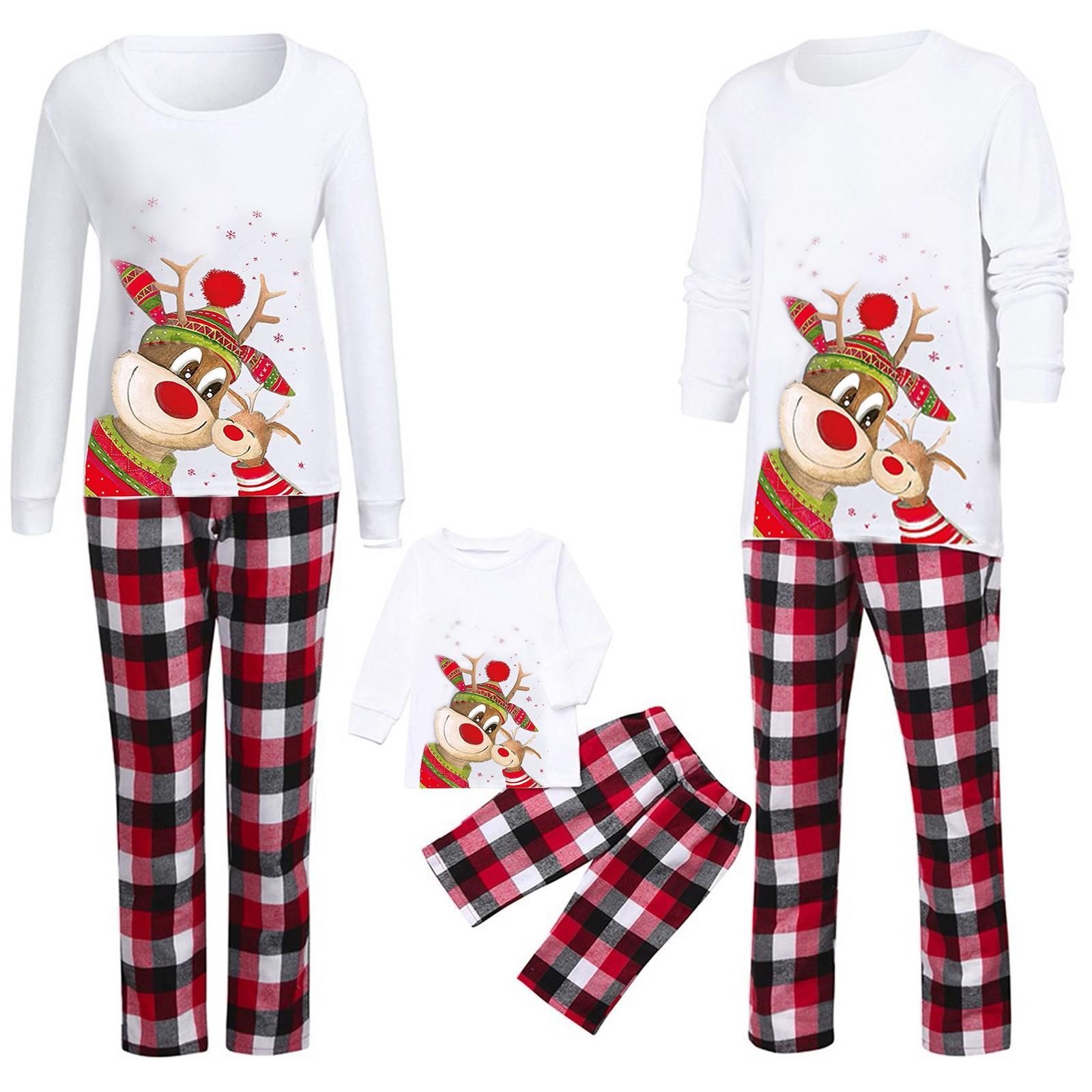 

Folulus Christmas Men Топы с длинным рукавом + клетчатые брюки с принтом Рождественская семейная одежда Пижама