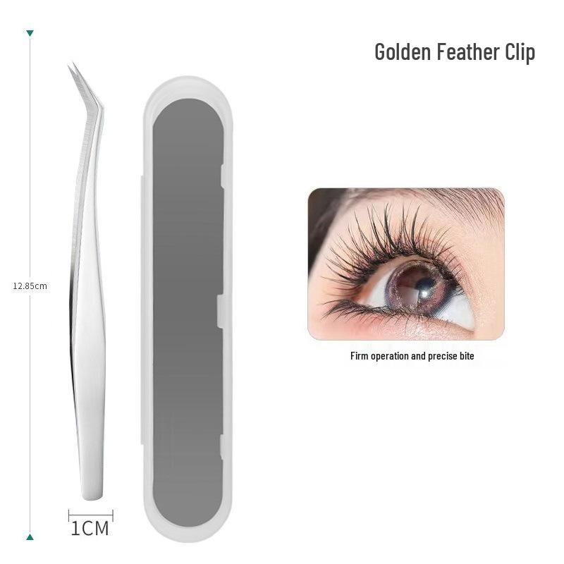 Gold Feather Eyelash Curler & Tweezers Set: Round Head Grafting Clip, Eyelash Blooming Tool for Artists