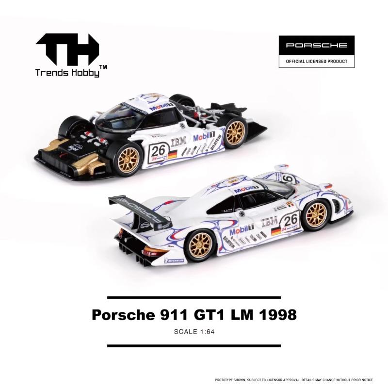 Trends Hobby TH 1:64 Porsche 911 GT1 LM 1998 Alloy Car Model Exhibition Limited