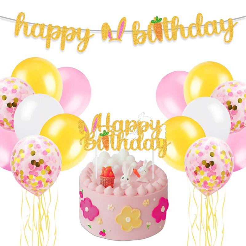 

2026 Easter Party Decoration Set Birthday Banner Balloons Cake Toppers Holiday Event Supplies Home Party Accessories 1Set