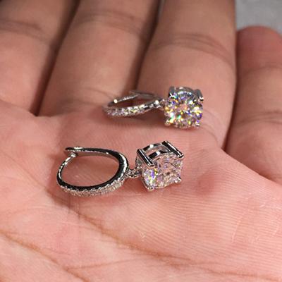 Simple Stylish Hoop Dangle Earrings for Women AAA White Cubic Zirconia Fashion Versatile Female Jewelry
