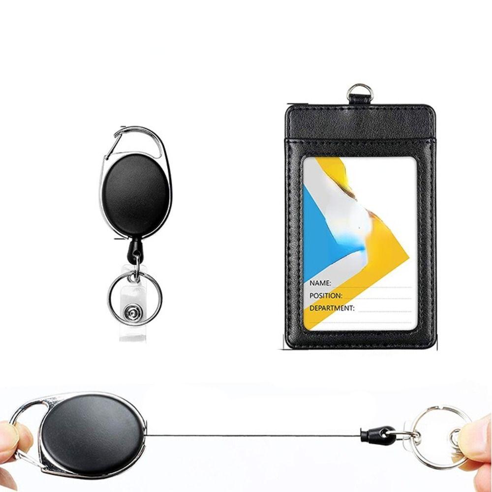 Lanyard Retractable Key Chain Card Case Black ID Card Holder Gift Name Card Badge Female