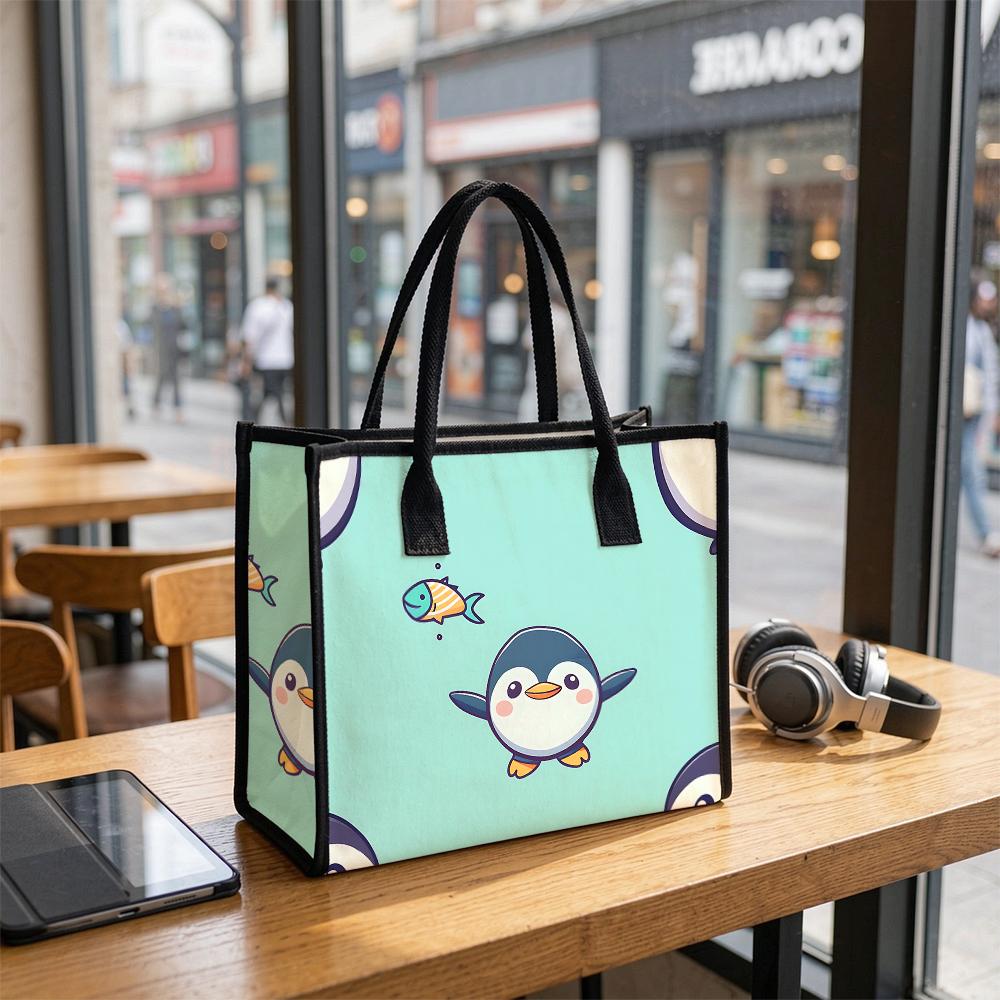 Cute Penguin Print Tote Bag Casual Daily Shopping Handbag Lightweight Reusable Shoulder Bag for Women
