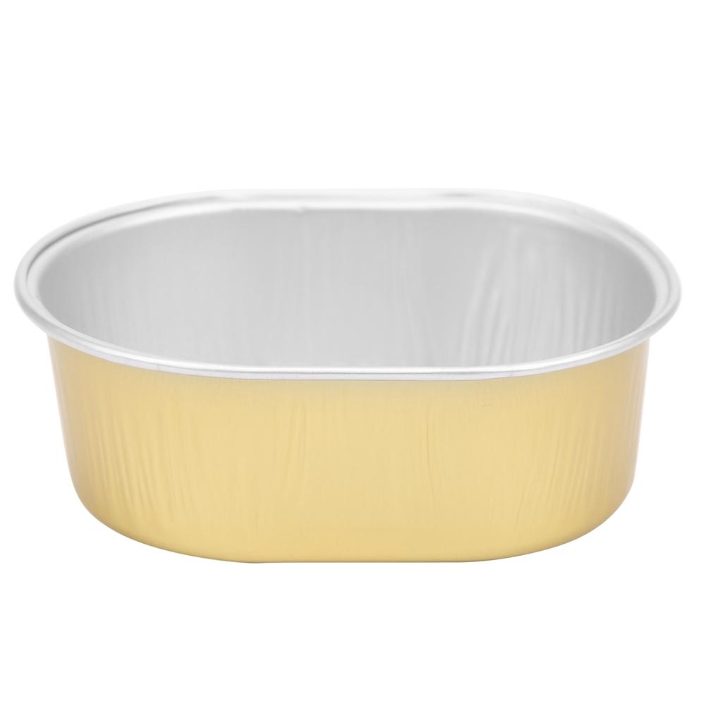 10Pcs Disposable Oval‑Shaped Aluminum Foil Cake Baking Cup Mold with Lid Kitchen Accessory(Gold )