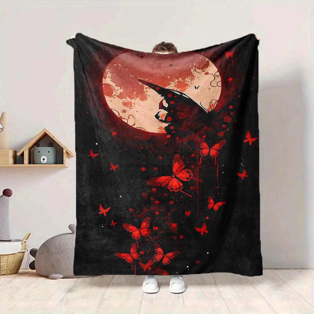 1pc Moonlit Butterflies Blanket, Lightweight Flannel Throw Blanket for Sofa, Bed, Travel, Camping, Living Room, Office, Couch, Chair, and Bed
